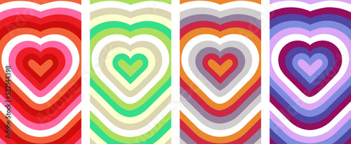 Heart Geometric Hypnosis Abstract Backgrounds. Lovely Vibes Posters Design. 80s  Illustration.