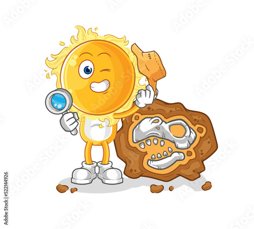 sun archaeologists with fossils mascot. cartoon vector