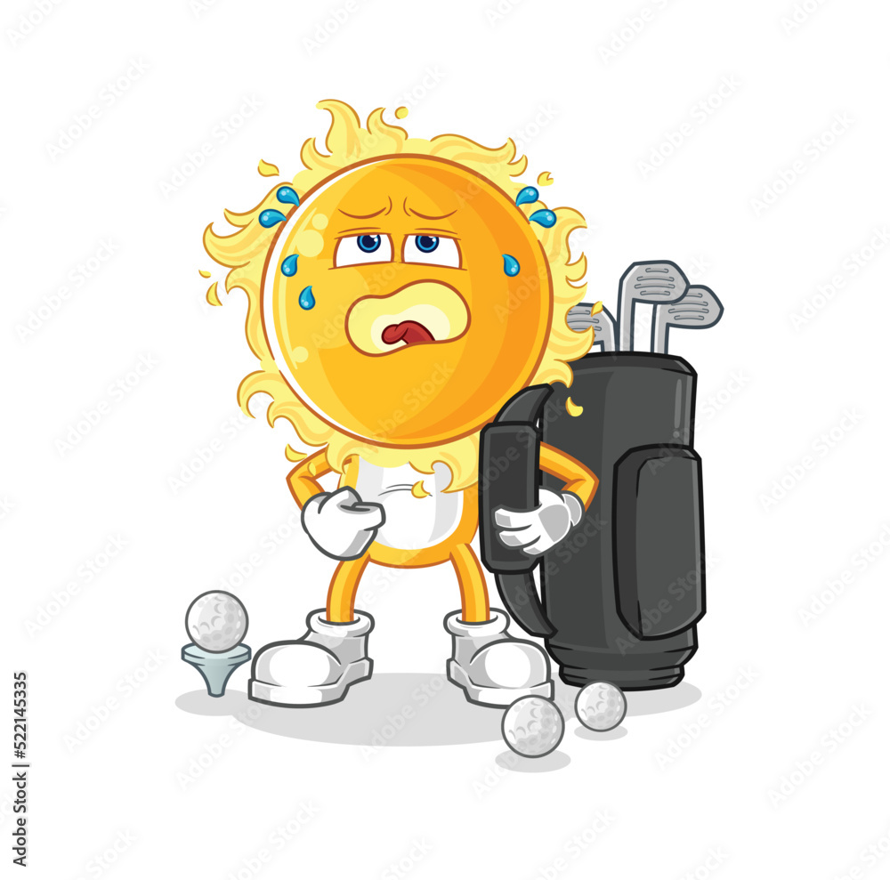 sun with golf equipment. cartoon mascot vector