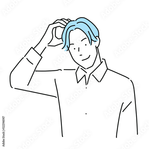 髪をかきあげるハンサムな男性　線画