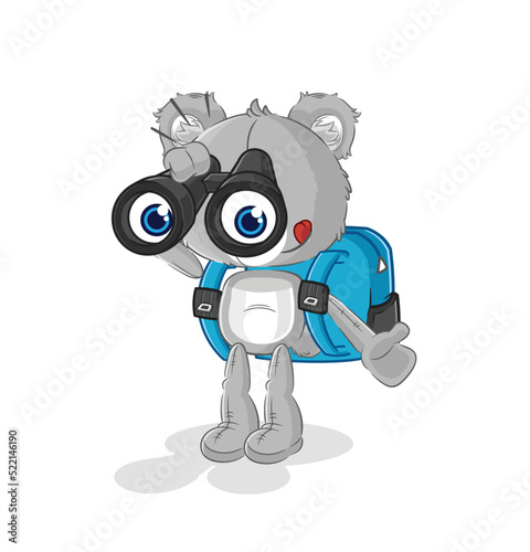 koala with binoculars character. cartoon mascot vector