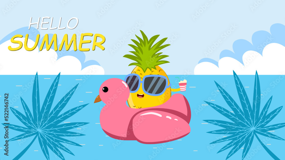 Naklejka premium Hello summer, a pineapple on a tube