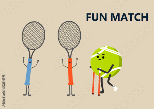 Injured tennis ball beside the rackets