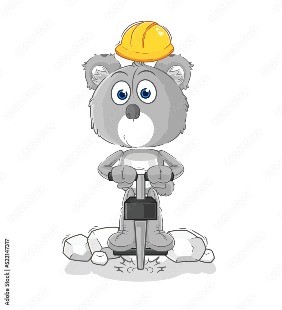 Fototapeta premium koala drill the ground cartoon character vector