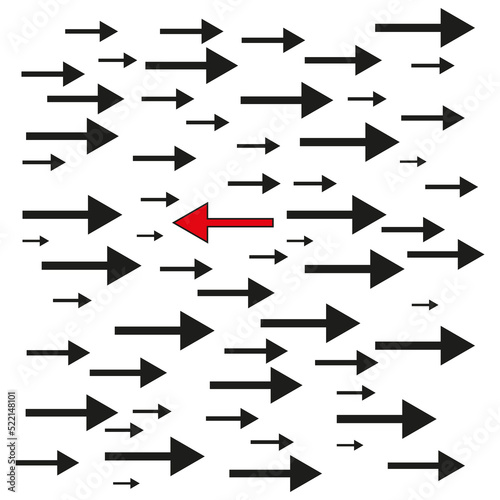 Black different straight arrows. Vector illustration. stock image.