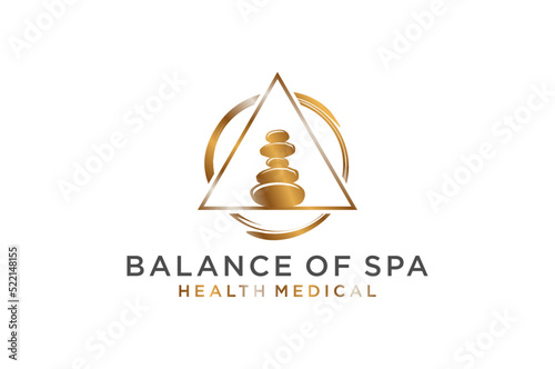 Stone balance spa logo design rock balance meditation massage theraphy life icon symbol luxury gold
