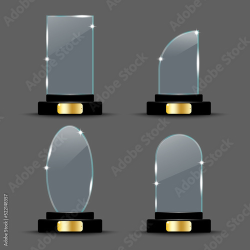 Realistic set glass awards. Vector illustration. Stock image.