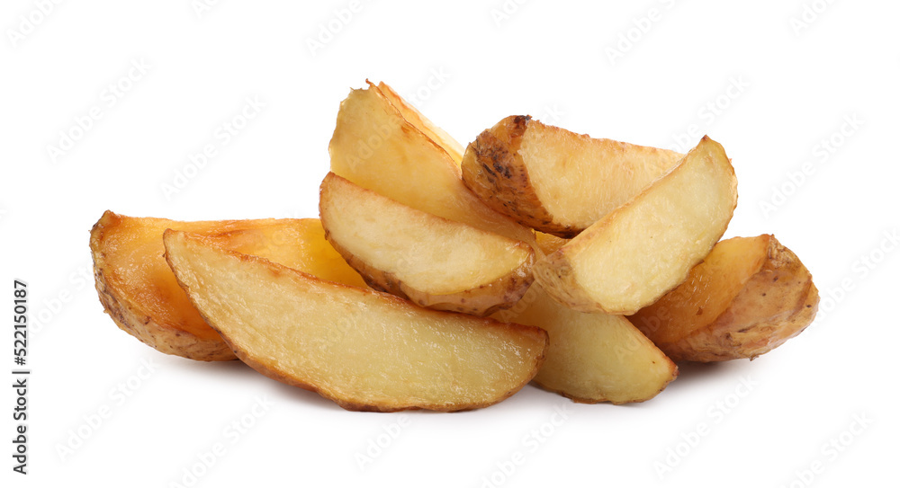Tasty baked potato wedges on white background Tasty baked potato wedges on white background