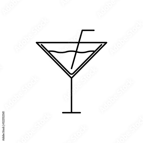 martini cocktail glass icon with water and straw. simple, line, silhouette and clean style. suitable for symbol, sign, icon or logo
