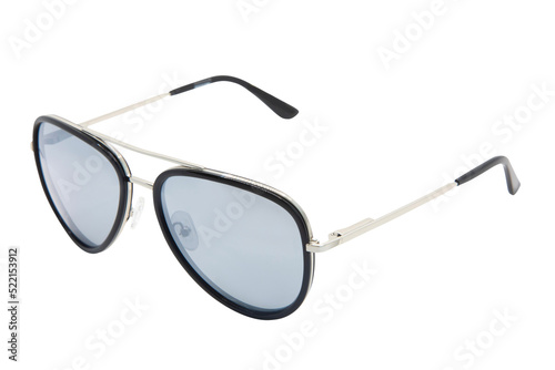 Silver metal frame sunglasses grey shades lens men and women glasses top front view