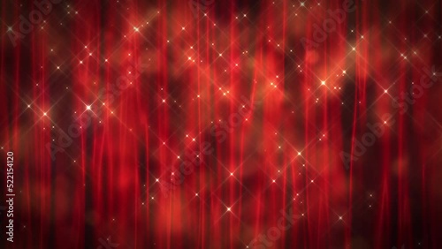 ゆったりと揺れる幕とゴージャスに降り注ぐキラキラ星と玉ボケの華やかな背景　ループ　赤 photo