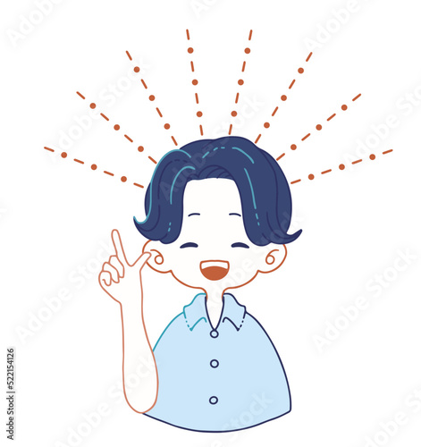 朗らかで明るい笑みで前向きな提案をするスーツのシャツ姿の男の子のイラスト