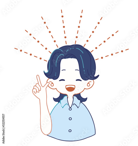 朗らかで明るい笑みで前向きな提案をするスーツのシャツ姿の男の子のイラスト