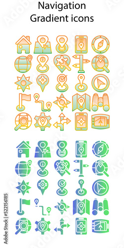 Set of navigation gradient icons.