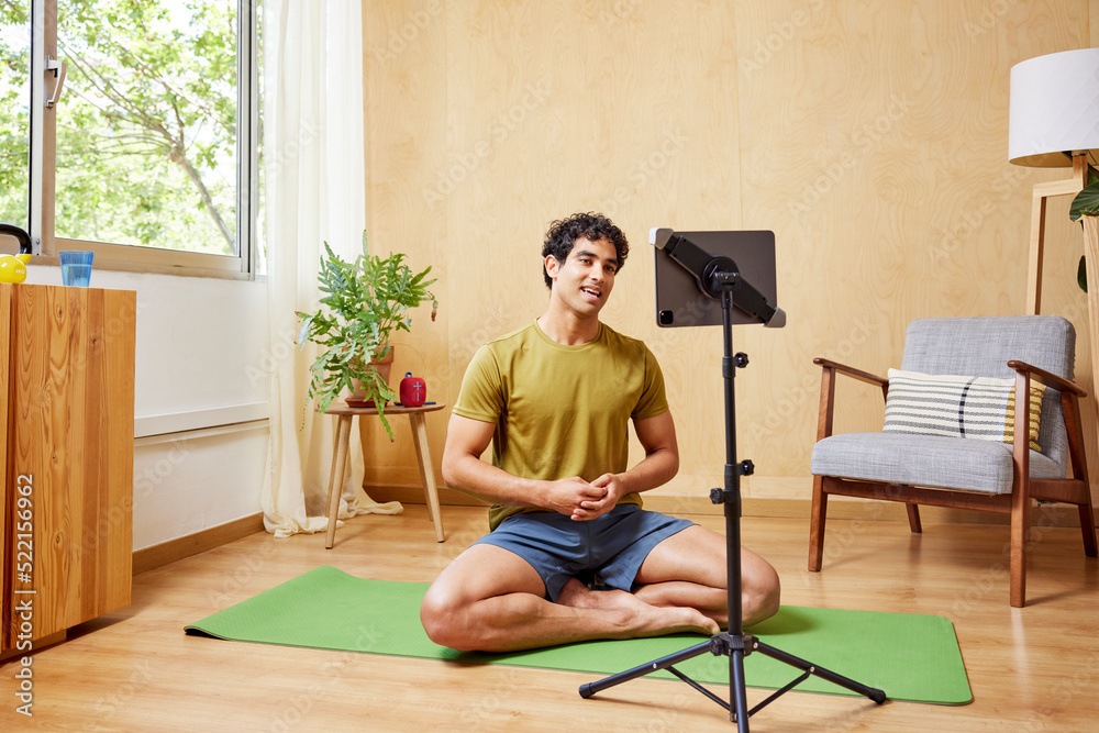 Positive yoga instructor talking to blog audience Positive yoga instructor talking to blog audience
