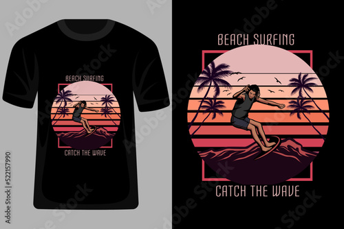 Beach Surfing Catch the Wave Retro Vintage T Shirt Design
