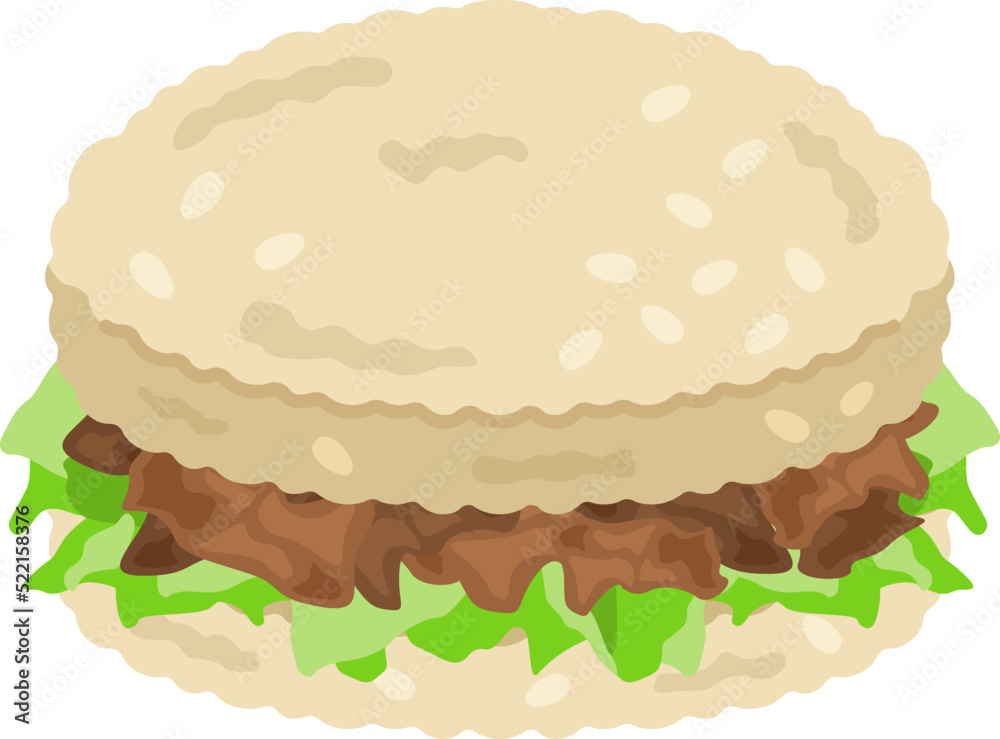 焼き肉とレタスのライスバーガーのイラスト 焼き肉とレタスのライスバーガーのイラスト