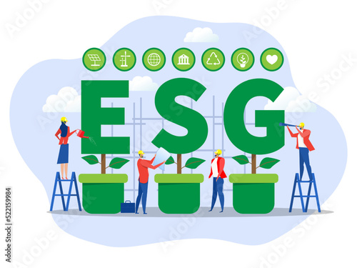Business ESG or ecology problem concept, business invest energy sources. Preserving resources of planet. Cartoon modern flat vector illustration