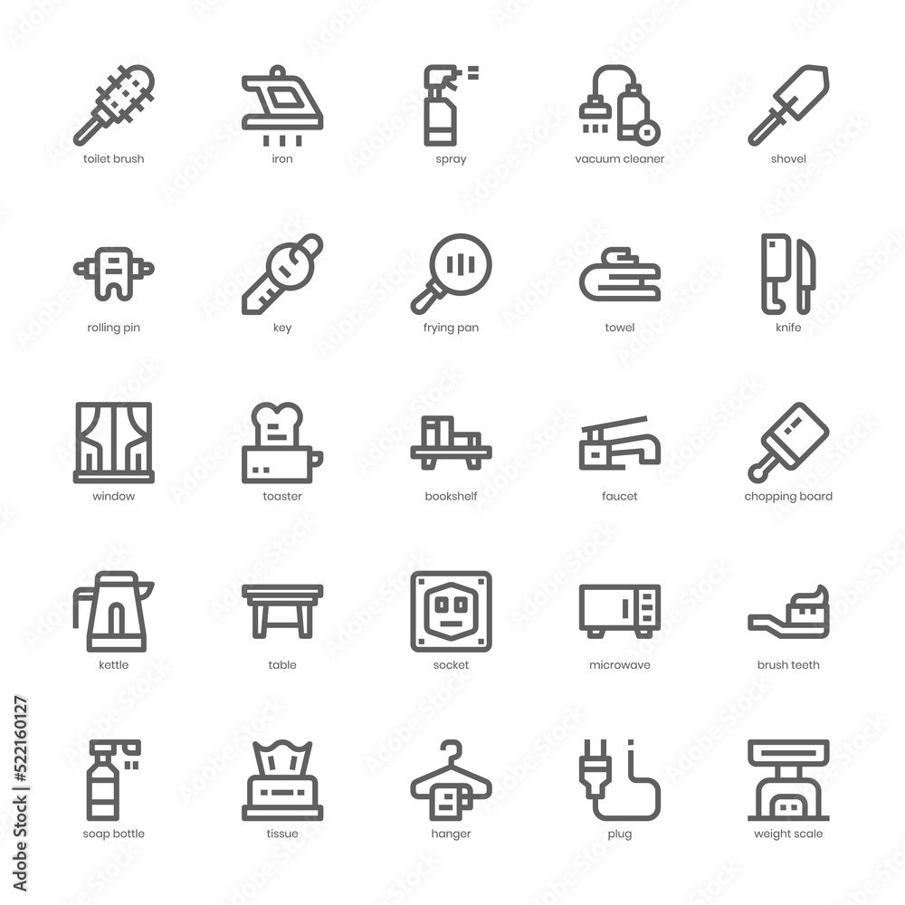 Household icon pack for your website, mobile, presentation, and logo design. Household icon outline design. Vector graphics illustration and editable stroke.