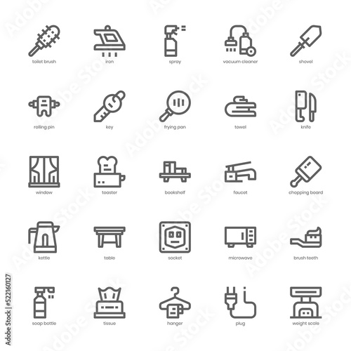 Household icon pack for your website  mobile  presentation  and logo design. Household icon outline design. Vector graphics illustration and editable stroke.