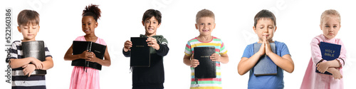 Bild auf Leinwand Set of children with Bible isolated on white