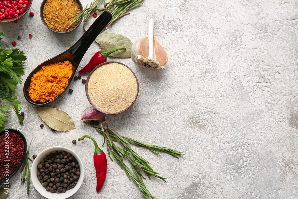 Composition with aromatic spices on light background Composition with aromatic spices on light background