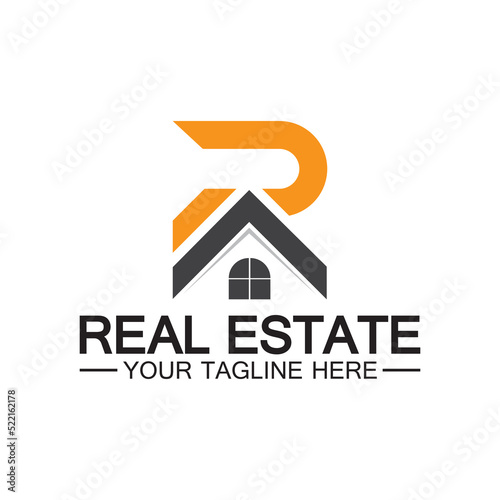 Initial letter R real estate and house logo design vector illustration