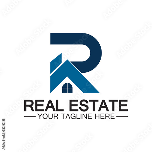 Initial letter R real estate and house logo design vector illustration