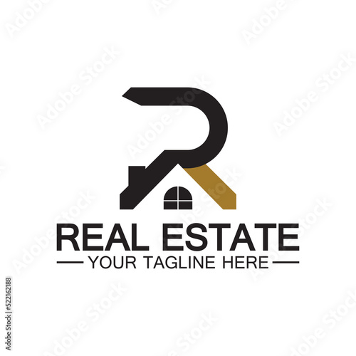 Initial letter R real estate and house logo design vector illustration