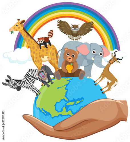 Animals on earth icon on white background