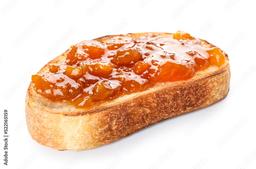 Delicious toast with jam isolated on white background