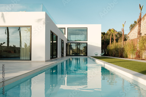 Pool outdoors in modern villa photo