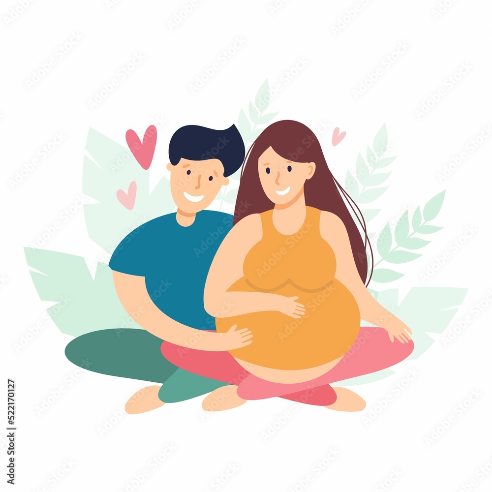 A happy couple husband and wife are expecting a baby. A pregnant woman. Vector illustration. A happy couple husband and wife are expecting a baby. A pregnant woman. Vector illustration.