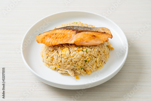 fried rice with grilled salmon fillet steak