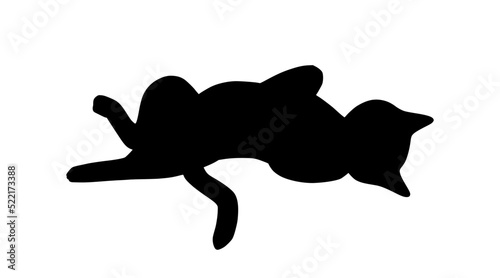 Lying cat black silhouette. Playful cat stencil. Cute vector illustration isolated in white background