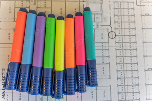 Collection of Text Marker Highlighters on table surface