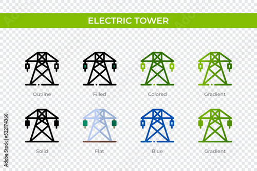 Electric tower icon in different style. Electric tower vector icons designed in outline, solid, colored, filled, gradient, and flat style. Symbol, logo illustration. Vector illustration