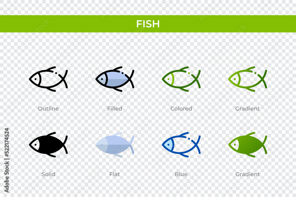 Fish icon in different style. Fish vector icons designed in outline ...