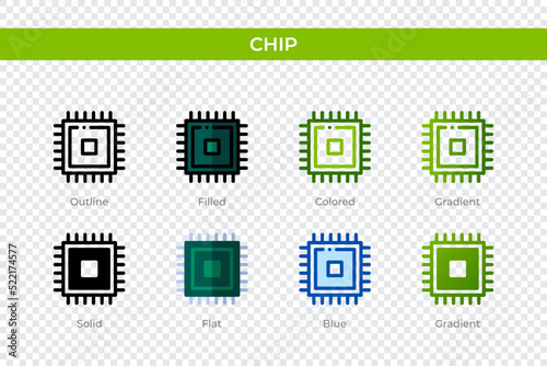 Chip icon in different style. Chip vector icons designed in outline, solid, colored, filled, gradient, and flat style. Symbol, logo illustration. Vector illustration
