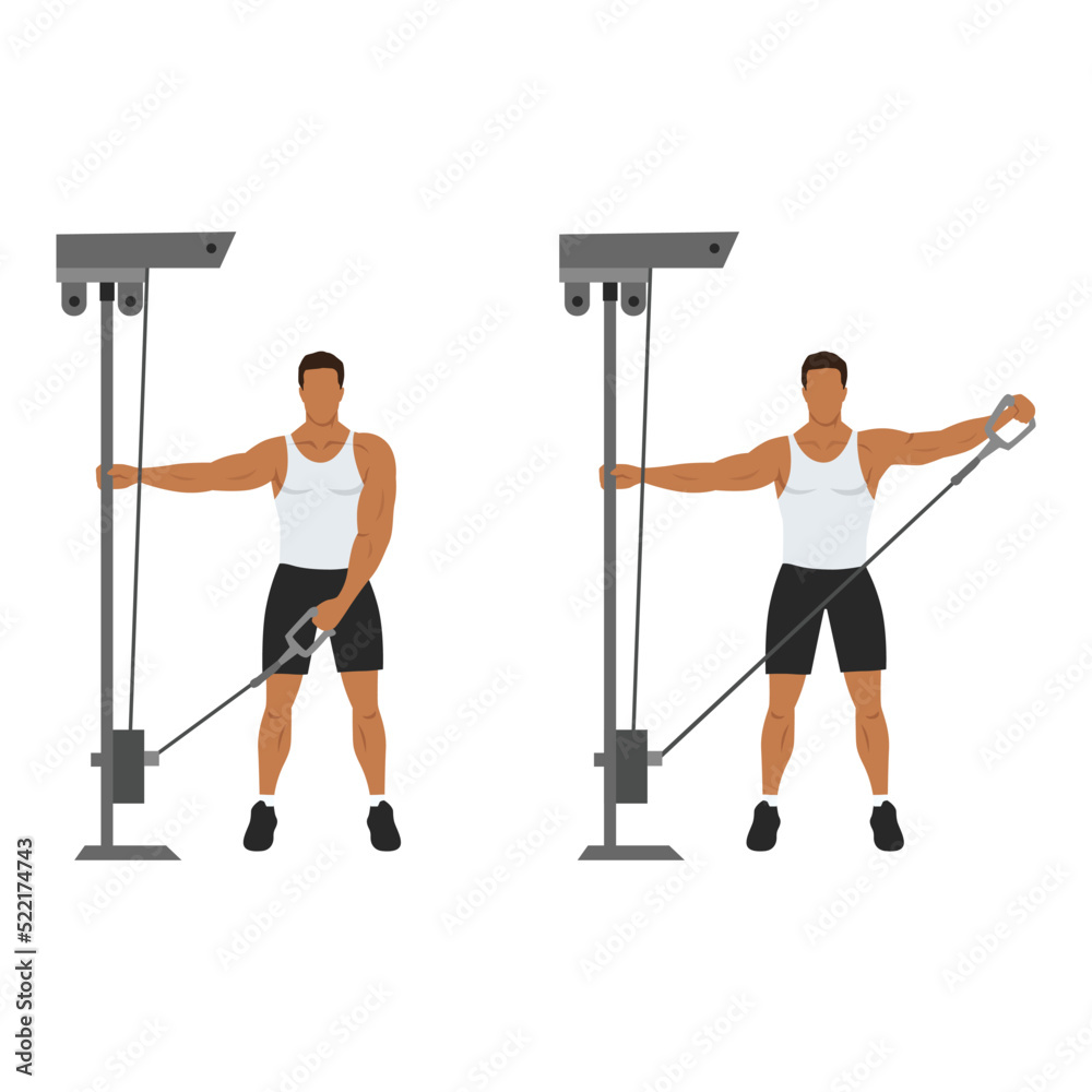 Man Doing Cable One Arm Lateral Raise Exercise Flat Vector 