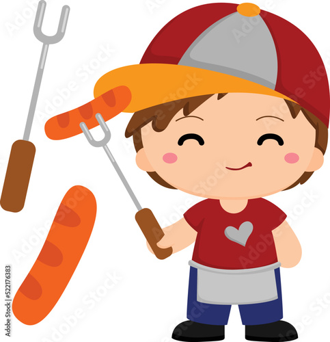 Kids and Barbeque Party Illustration Vector