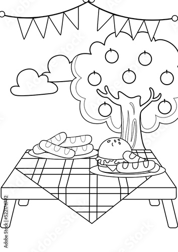 Kids Barbeque Party Coloring Pages A4 for Kids and Adult
