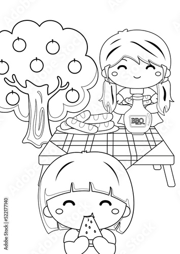 Kids Barbeque Party Coloring Pages A4 for Kids and Adult