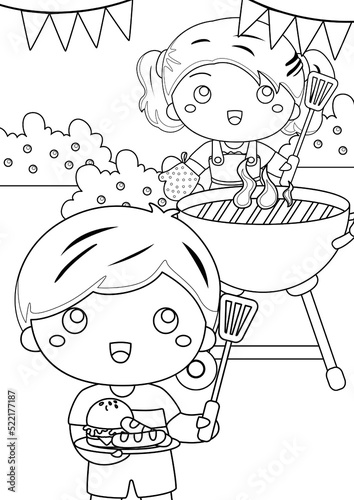 Kids Barbeque Party Coloring Pages A4 for Kids and Adult