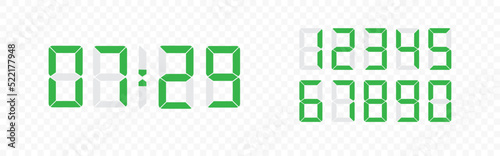 Digital clock number set. Led digit set. Electronic figures. Vector illustration.