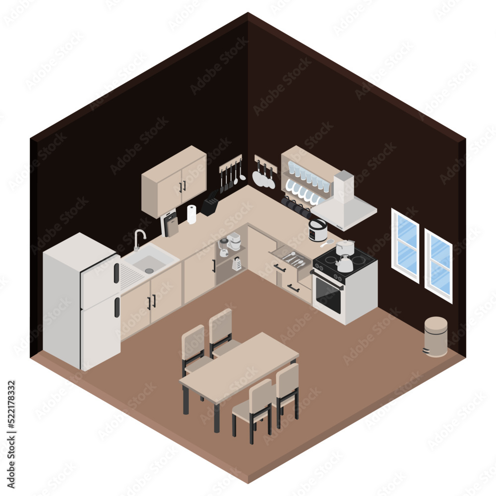 Isometric Kitchen with Dining Table Isometric Kitchen with Dining Table