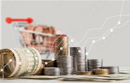 inflation and tax concept Rising graph of inflation. Rising food costs and grocery prices