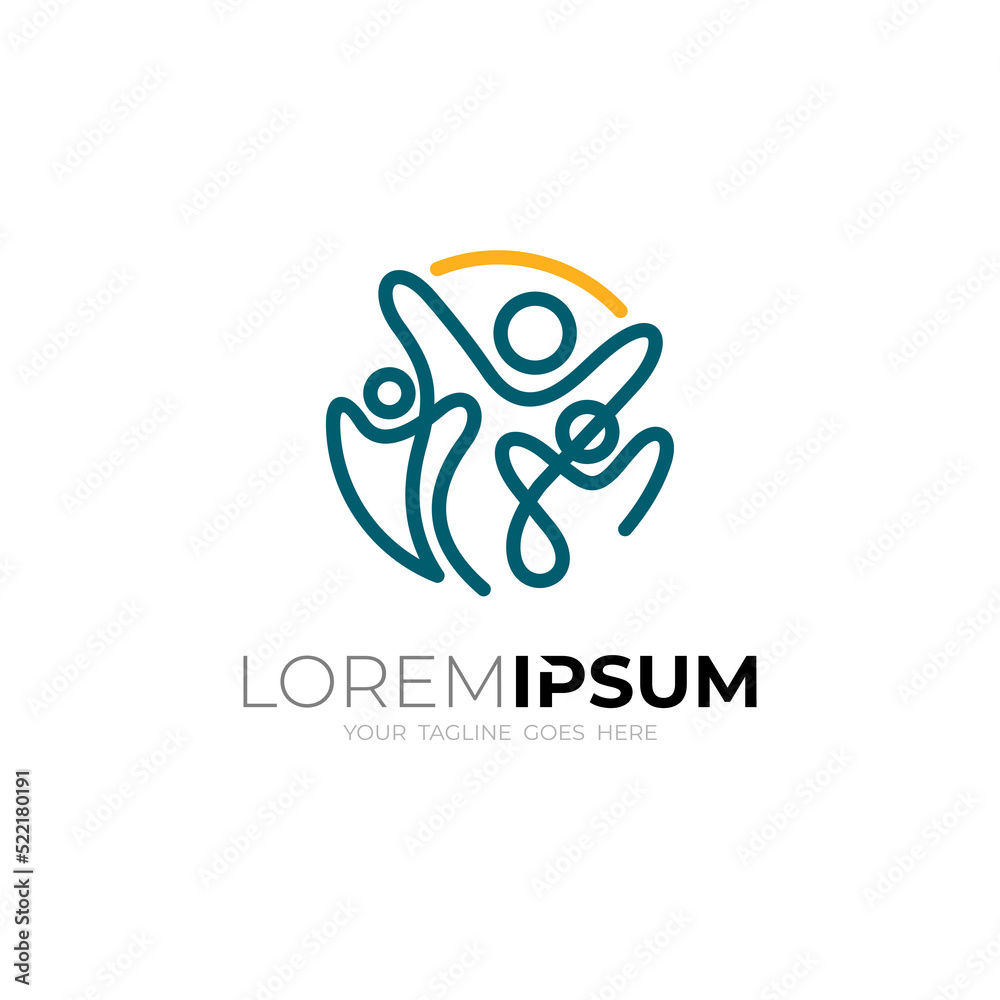 Abstract family logo with line design community, social icons Abstract family logo with line design community, social icons