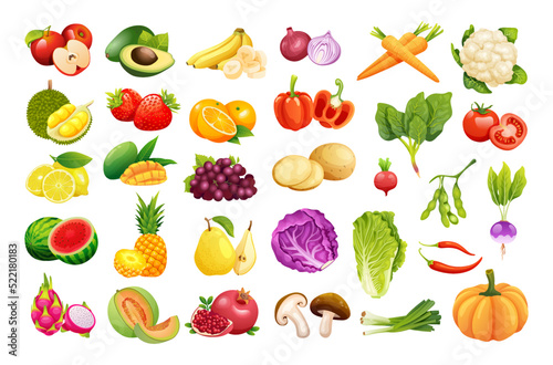 Set of fresh fruits and vegetables vector illustration