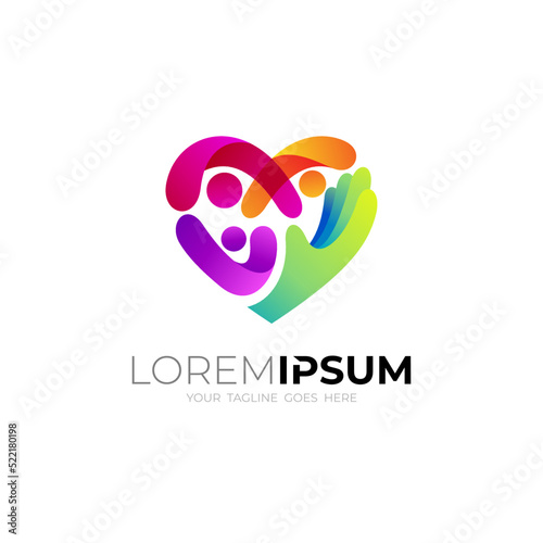 Symbol love care design 3d colorful, heart logos